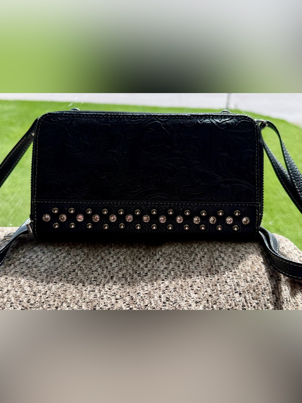 New Western Crossbody Style Rhinestone Studded Wallet